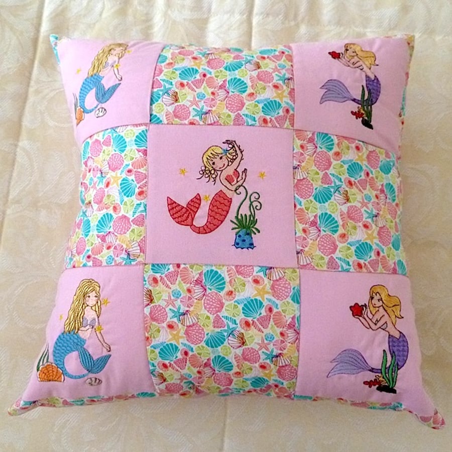  Mermaid machine embroidered patchwork Cushion