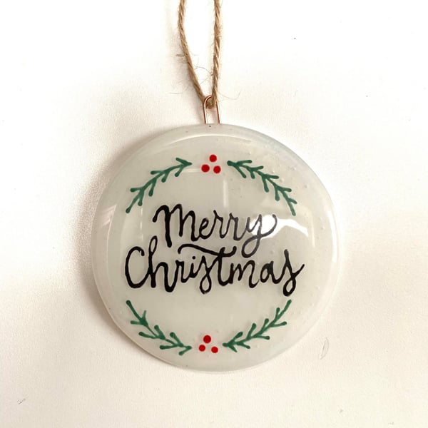 Fused Glass Merry Christmas Hanging Bauble Decoration