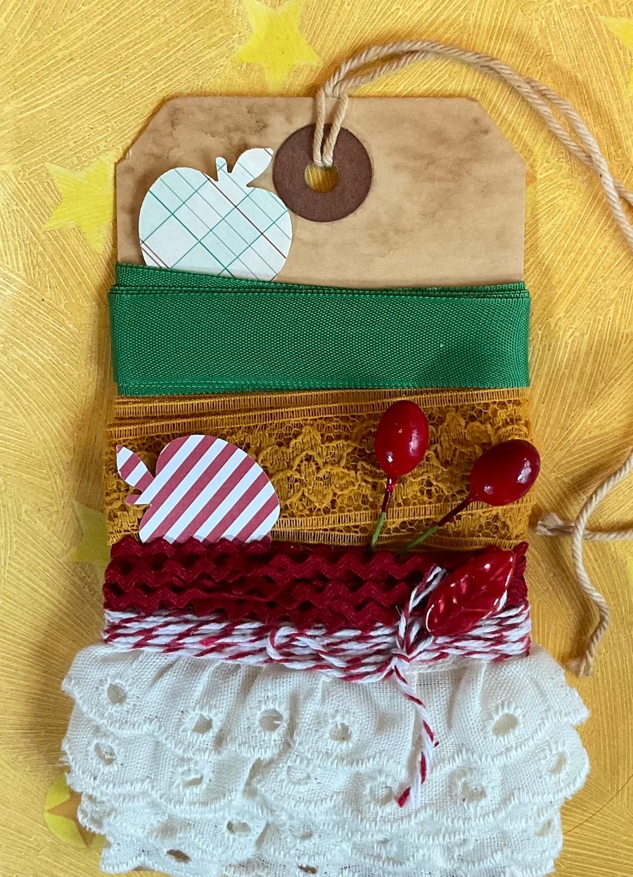 Vintage trim lace ric rack etc on a tag! Lovely gift ….with surprise freebie!