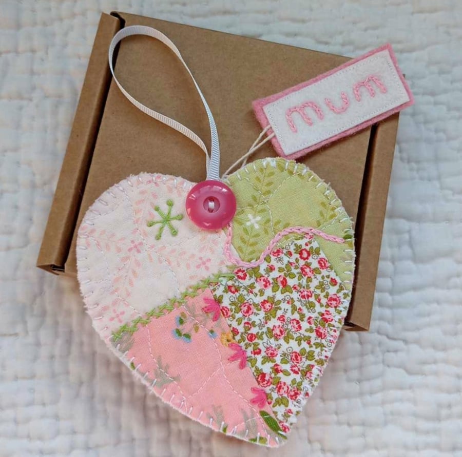 Mum patchwork heart keepsake letterbox gift