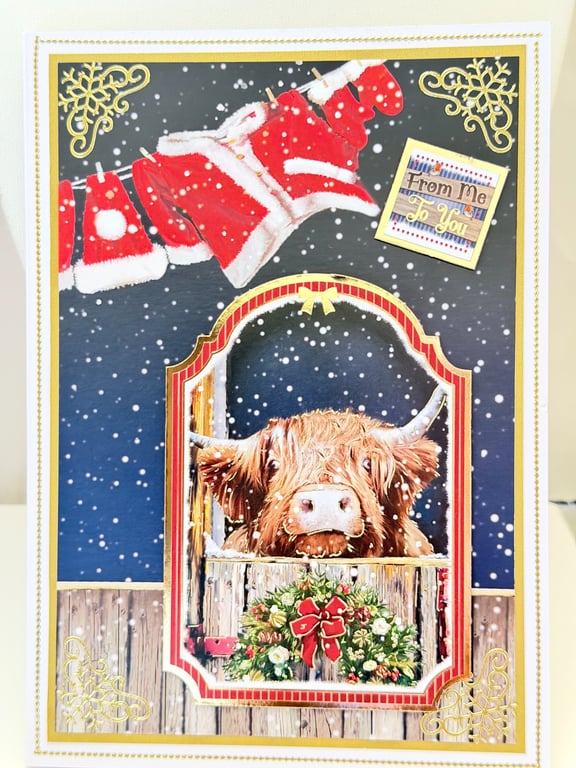 Handmade Highland Cow Christmas Card, Cute Scottish Festive Greeting 
