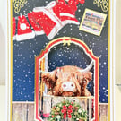 Handmade Highland Cow Christmas Card, Cute Scottish Festive Greeting 