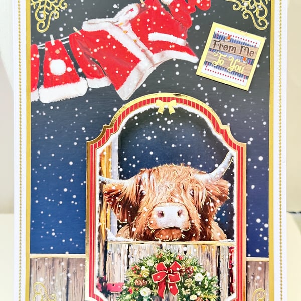 Handmade Highland Cow Christmas Card, Cute Scottish Festive Greeting 