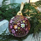 Hand Painted Burgundy Christmas Flower Bauble 