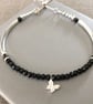 Sterling Silver Black Spinel Bracelet Butterfly Charm Bracelet with Slider Clasp - Image 5