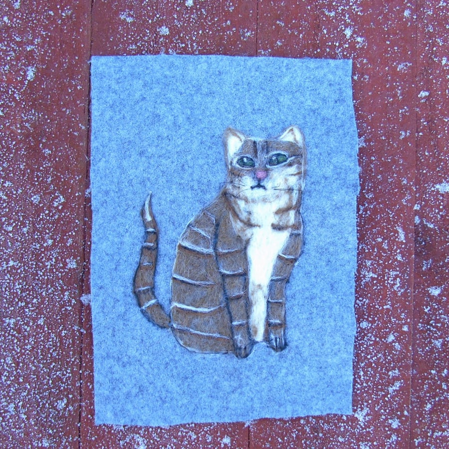 Needle felted picture - Tabby Cat - Cat picture 