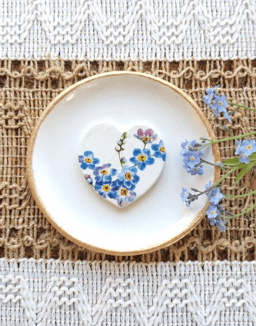 Round Clay Trinket Jewellery Dish Forget me Not 