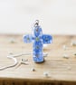 Real Flower Forget me Not Christian Cross Necklace - Sterling Silver - Image 3