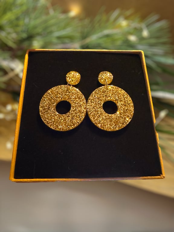 Gold Glitter Circle Hoop Earrings