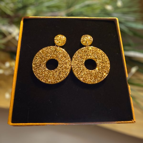 Gold Glitter Circle Hoop Earrings