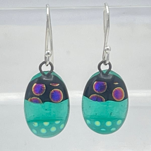 Emerald Green Dichroic Glass Drop Earrings