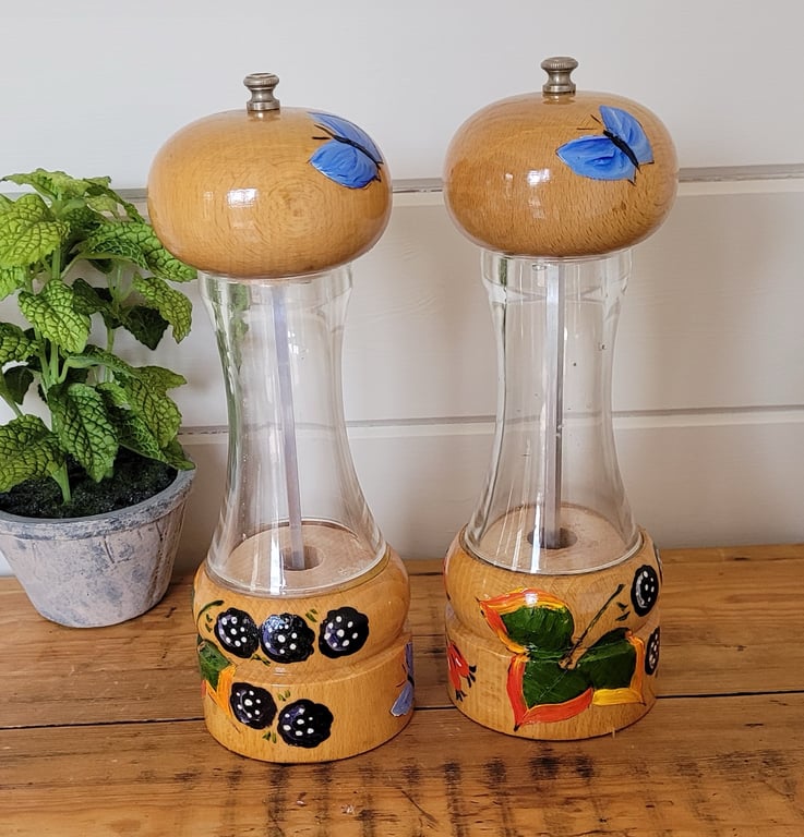 Large Wooden Salt And Pepper Mills With Blackberries 