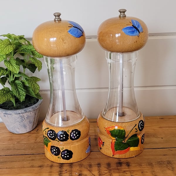 Large Wooden Salt And Pepper Mills With Blackberries 