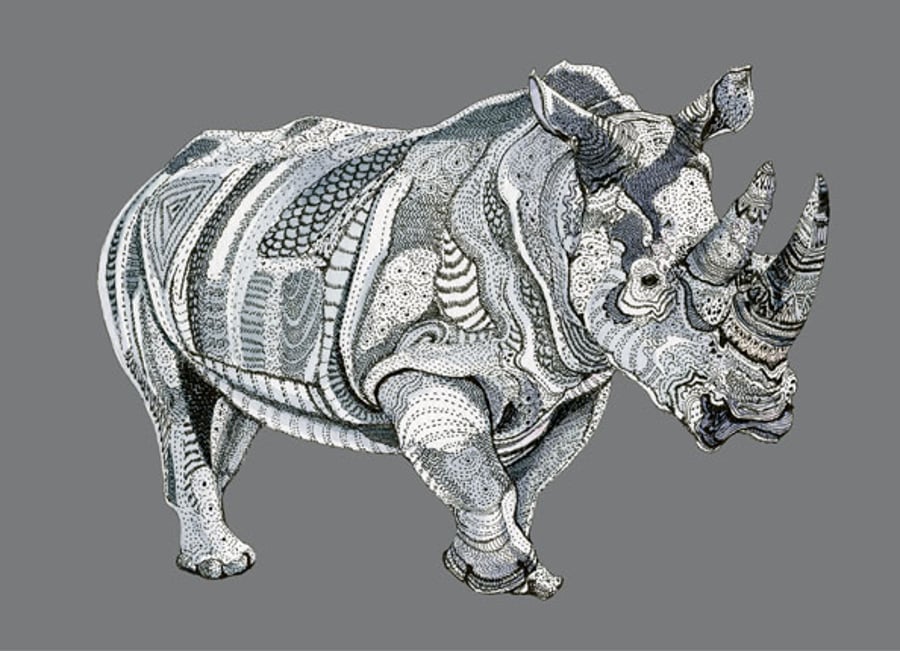 Rhino decorative print pen and Ink A4 Giclee Print