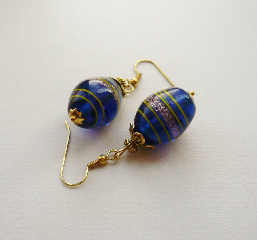 Royal Blue Painted Indian Glass Earrings  KCJE39