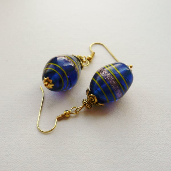Royal Blue Painted Indian Glass Earrings  KCJE39