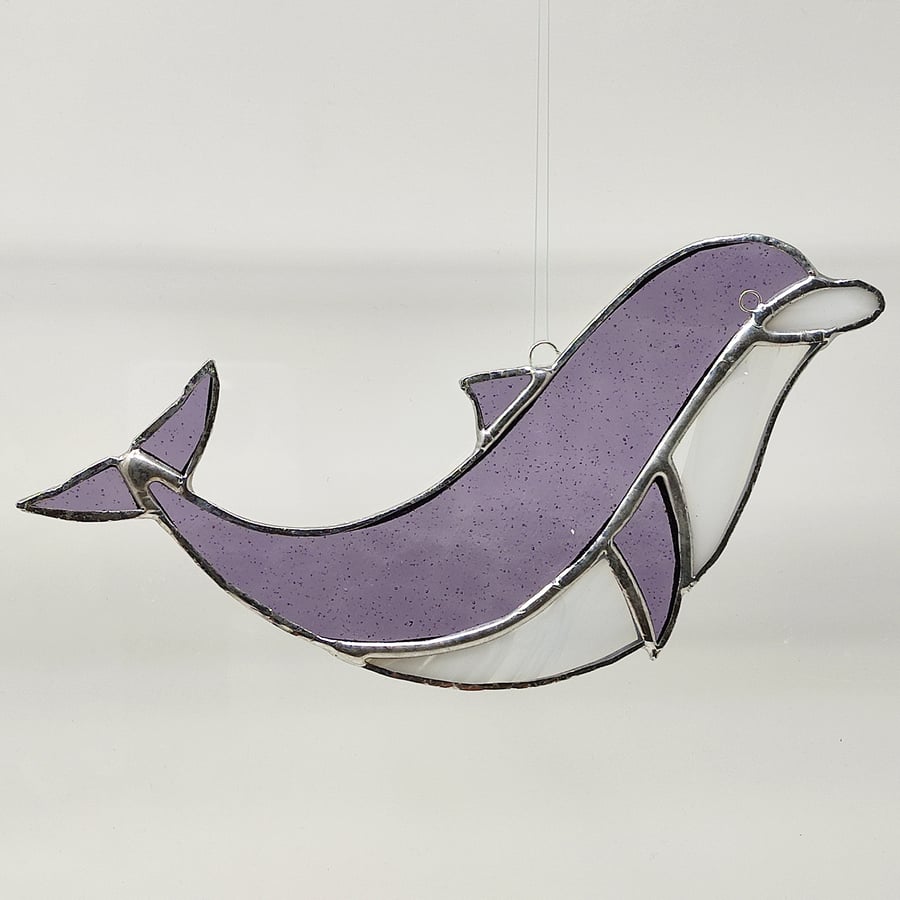 Stained glass dolphin porpoise purple suncatcher window decoration. 