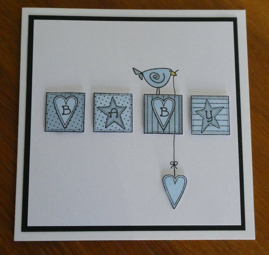 New Baby Card - Blue Blocks