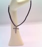 Black Crystal Cross Pendant on a Black Beaded Necklace, Black Necklace - Image 10