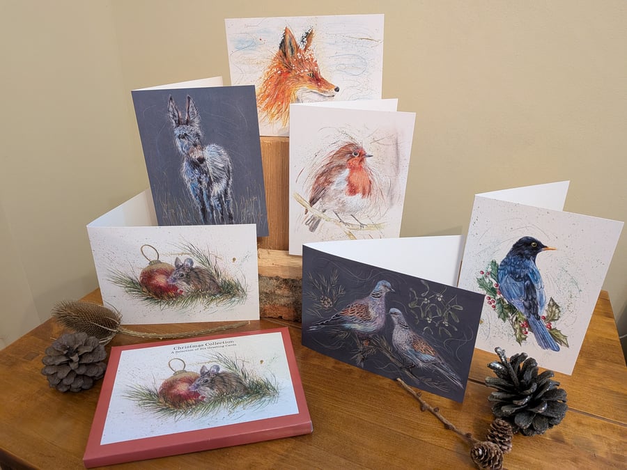 Christmas Cards, wildlife, mixed pack of 6