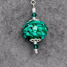 emerald green swirly lampwork glass beaded pendant necklace