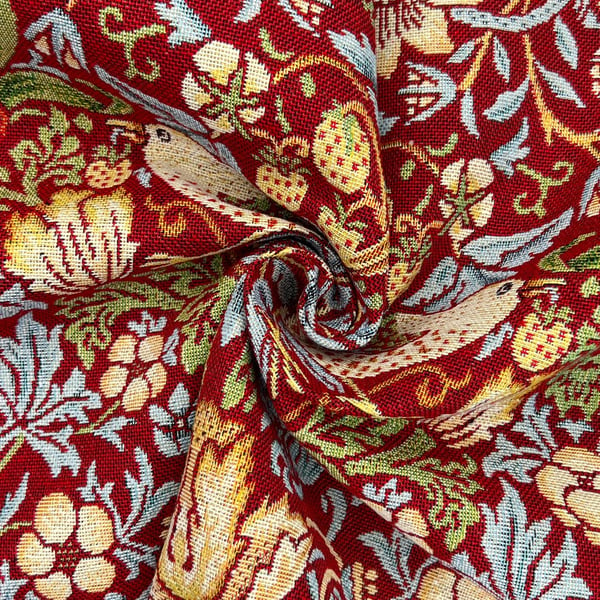 Upholstery Fabric - Strawberry Thief Wine Red - William Morris Design Luxury Wei