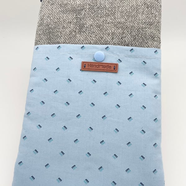 Book Sleeve - MEDIUM 9-9.5 X 6 inches (approx) - Grey with Blue line with dots