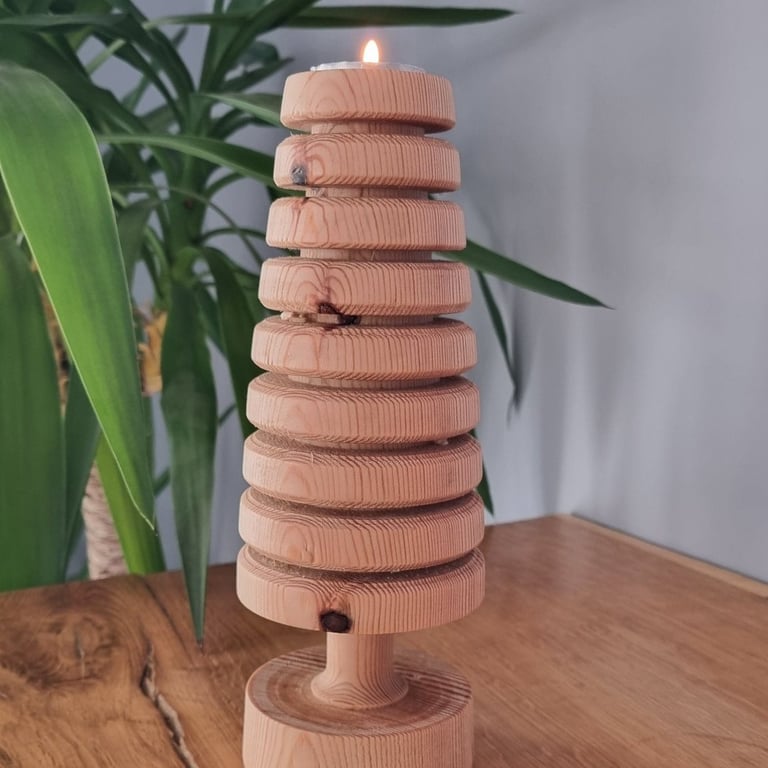 Hand turned pine Christmas tree with tealight holder