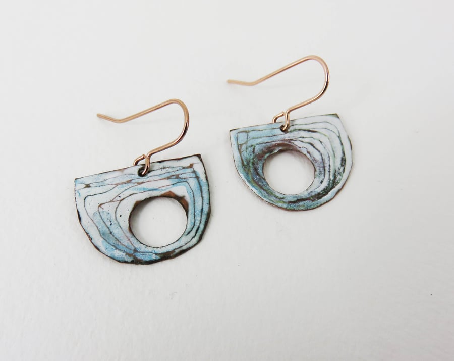 Half Circle Copper and Enamel Dangle Earrings