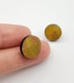 Mustard and pink small printed wooden stud earrings