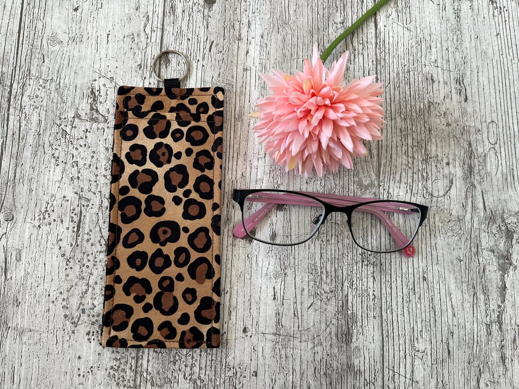 Fabric glasses pouch for lanyards leopard print design teacher nurse doctor