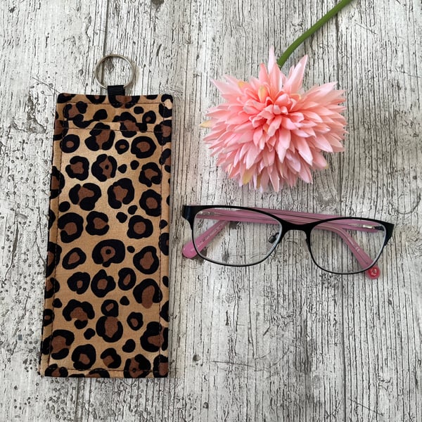 Fabric glasses pouch for lanyards leopard print design teacher nurse doctor