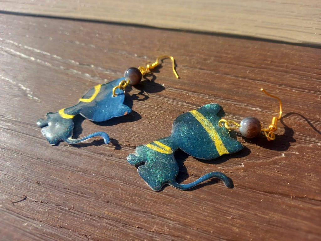 The Marbled Black and Bronze Cat Earrings