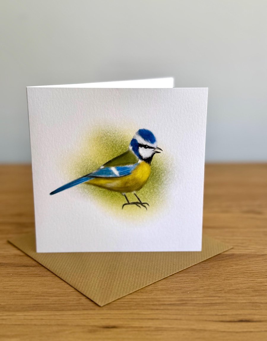 Blue tit - Original hand illustrated blank greeting card