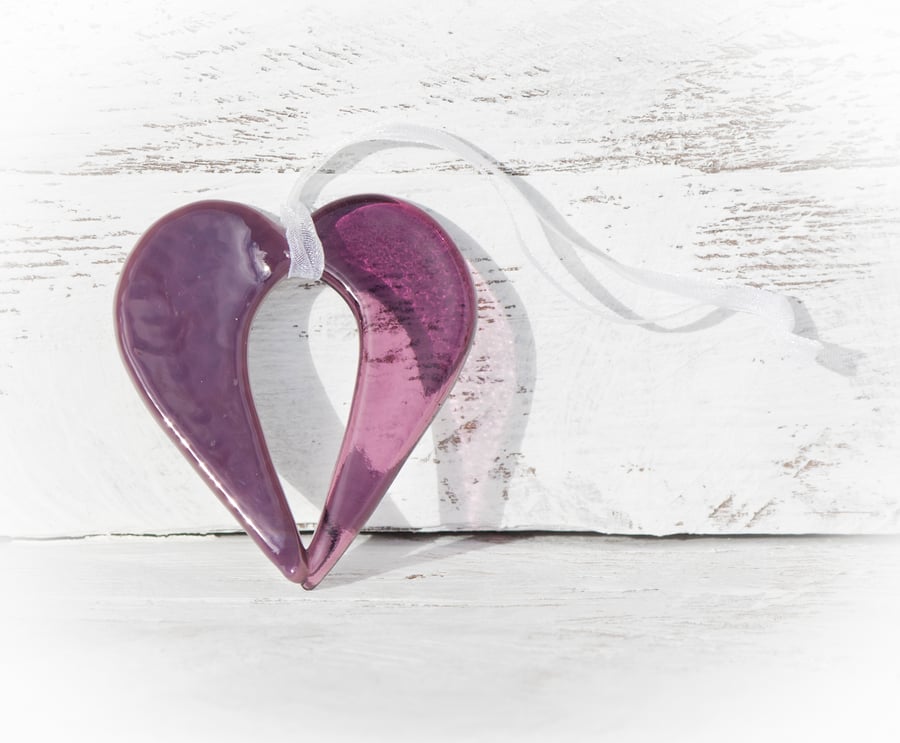 Purple Fused Glass Hanging Heart