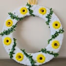 Cosy sunflower yarn wrapped wreath