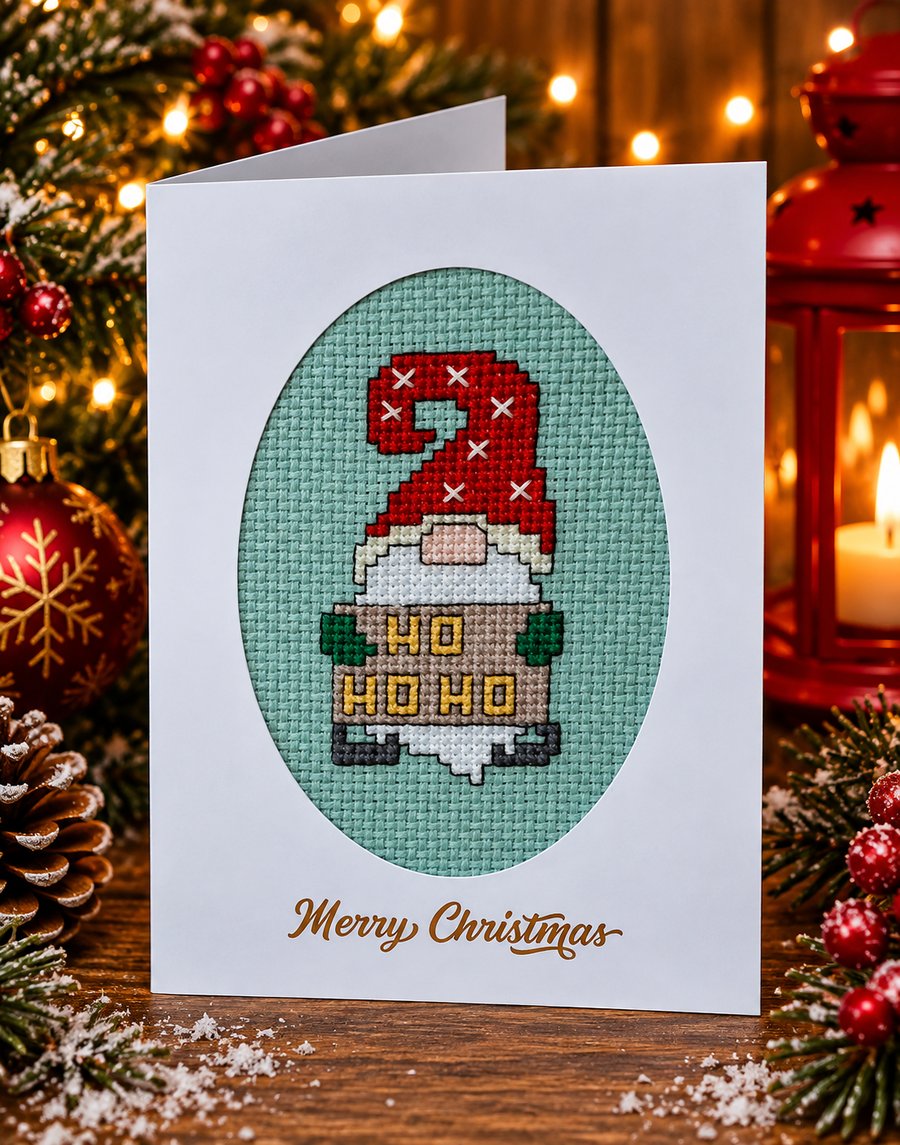 Handmade Cross Stitch Ho Ho Ho Christmas Gonk C... - Folksy