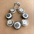 Silver Grey Shades And White Colour Theme - Vintage Button Adjustable Bracelet 