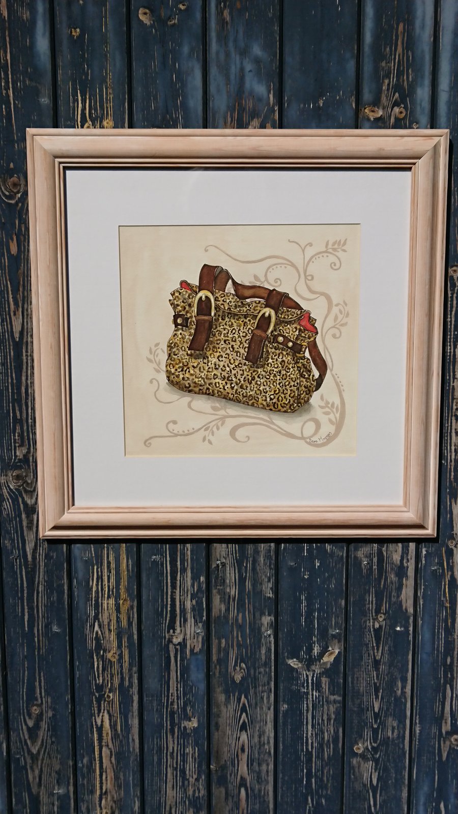 Handbag animal print with straps and buckles original watercolour painting