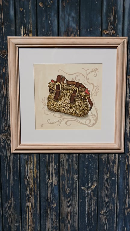 Handbag animal print with straps and buckles original watercolour painting