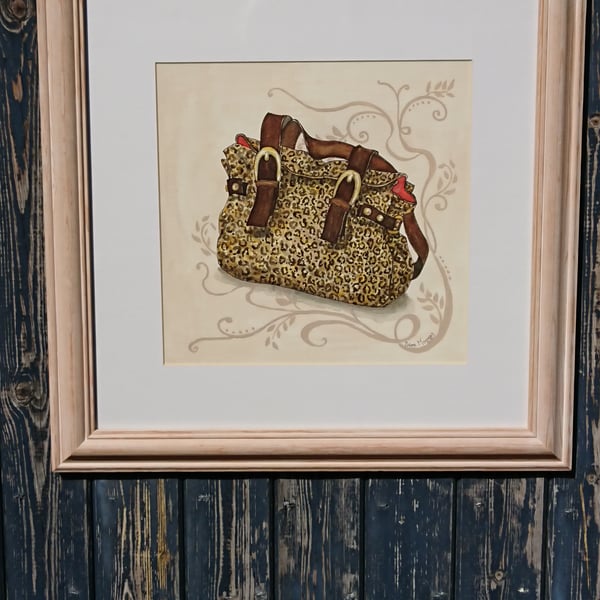 Handbag animal print with straps and buckles original watercolour painting