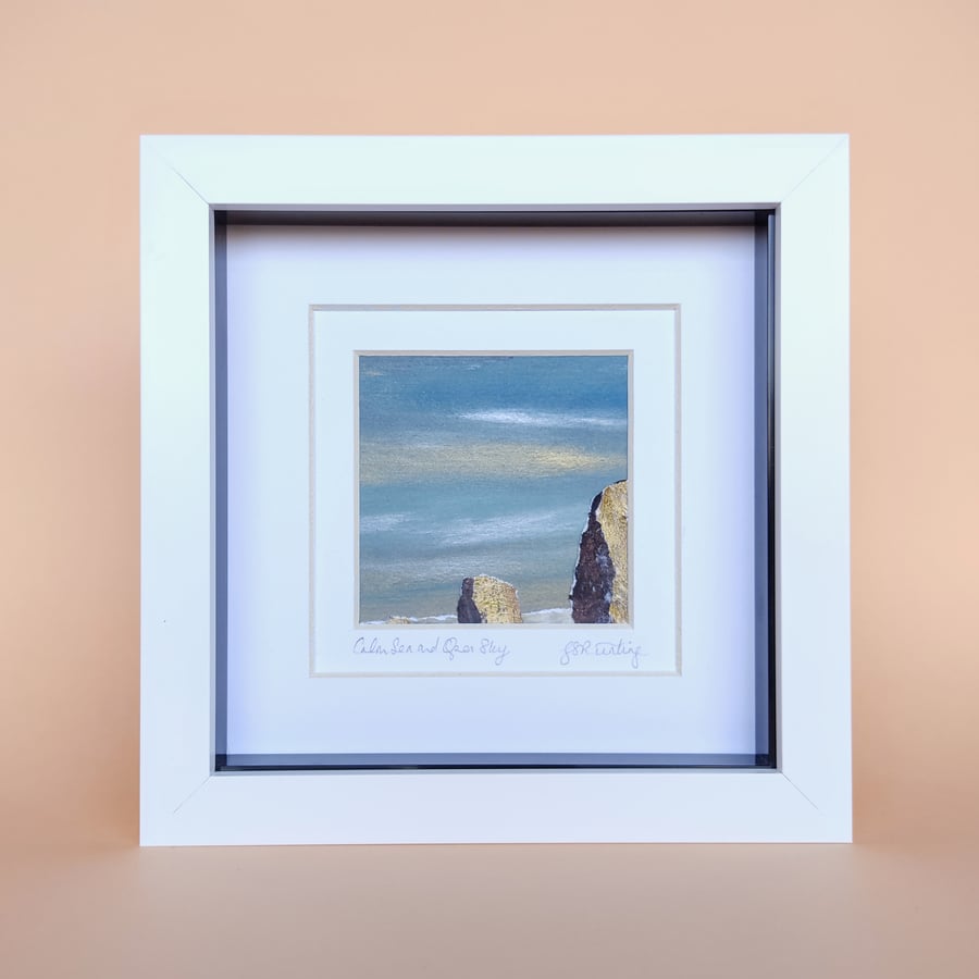 "Calm Sea and Open Sky" - Framed Collage. Abstract wall art. Mixed Media.