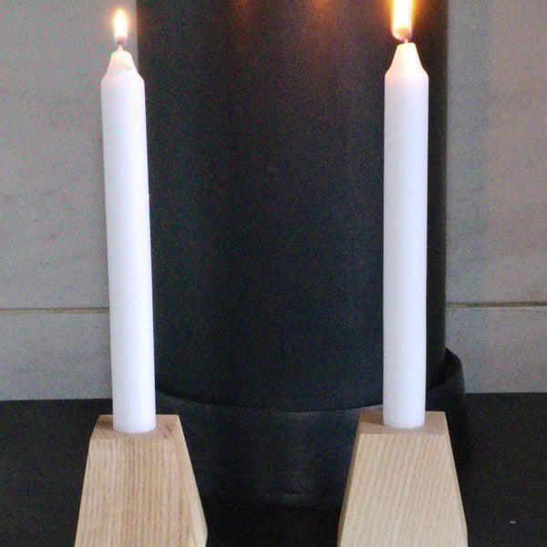 Ash wooden candle holder