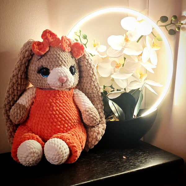 Homemade  Bunny in orange romper-Nursery Decor 