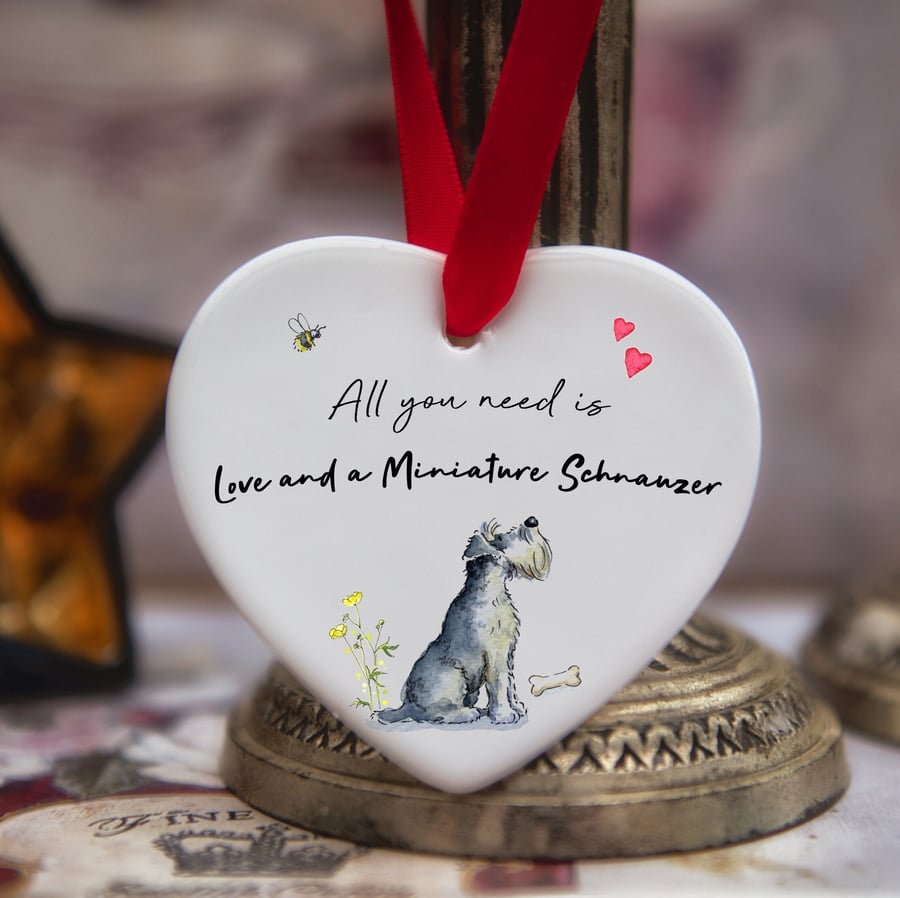 Love and a Miniature Schnauzer Ceramic Heart