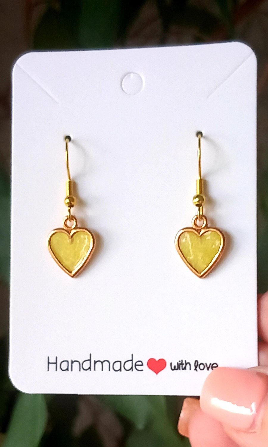 Earrings drop dangle hypoallergenic resin Yellow Hearts Tiny yellow heart earrin