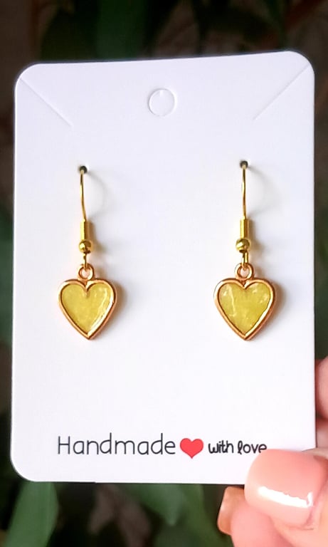 Earrings drop dangle hypoallergenic resin Yellow Hearts Tiny yellow heart earrin