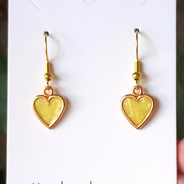 Earrings drop dangle hypoallergenic resin Yellow Hearts Tiny yellow heart earrin