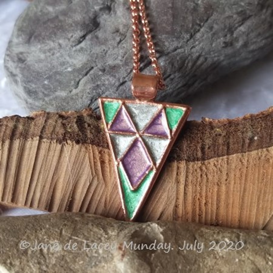 Copper Harlequin Triangular Pendant