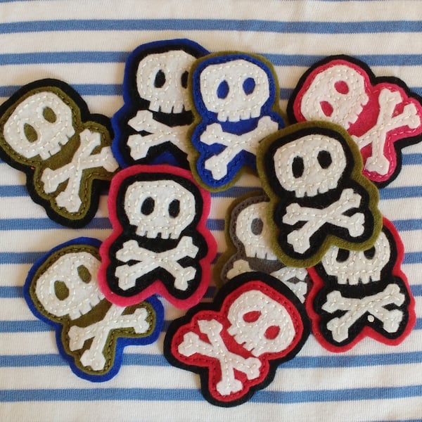 Each One Unique, Hand Sewn Badges. Felt Skull & Crossbones